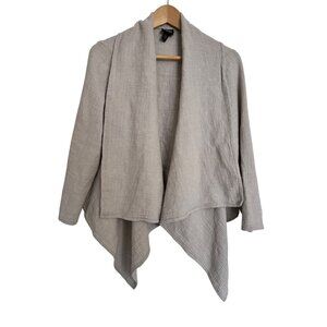 Eileen Fisher Oatmeal Open Waterfall Size Large Linen Blend Cardigan EUC